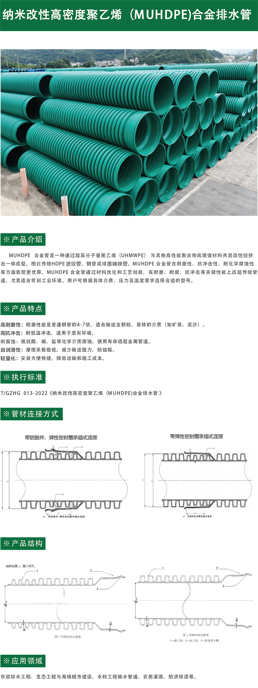 纳米改性高密度聚乙烯（MUHDPE）合金排水管